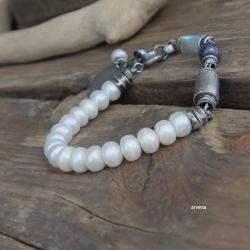 bransoletka elegancka z perłami,srebro - Bransoletki - Biżuteria