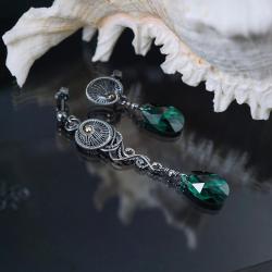 asymetryczne srebrne kolczyki z kryształami - Kolczyki - Biżuteria