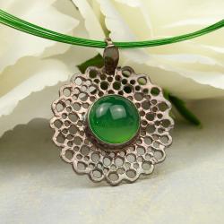 zielony srebrny naszyjnik z agatem ażurowy - Naszyjniki - Biżuteria