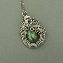 wisiorek,labradoryt,oryginalny,wire wrapping - Wisiory - Biżuteria