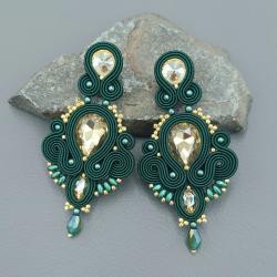 zielone kolczyki sutasz z kryształkami wieczorowe - Kolczyki - Biżuteria