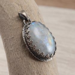 kamień księżycowy srebro,wisiorek z księżycowym - Wisiory - Biżuteria
