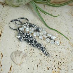 srebrne asymetryczne kolczyki koła z perłami - Kolczyki - Biżuteria