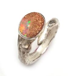 Pierścionek pastelowy opal surowy,boulder - Pierścionki - Biżuteria