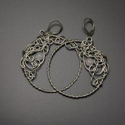 kolczyki,koła,kwarc różowy,wire wrappinh - Kolczyki - Biżuteria