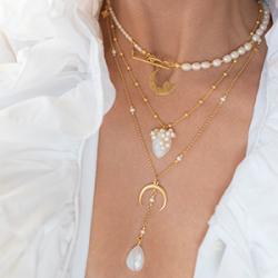 naszyjnik złocony z kamieniem księżycowym,perłami - Naszyjniki - Biżuteria