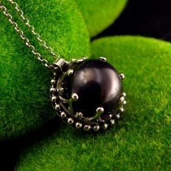 naszyjnik srebrny,czarna perła biwa,ozdobny - Naszyjniki - Biżuteria