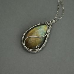 wisiorek,labradoryt,oryginalny,wire wrapping - Wisiory - Biżuteria