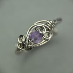 pierścionek,regulowany,wire wrapping,ametyst - Pierścionki - Biżuteria