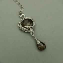 wisiorek,kwarc dymny,oryginalny,wire wrapping - Wisiory - Biżuteria