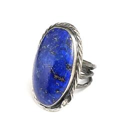 lapis lazuli,pierścionek srebro duży,piryt - Pierścionki - Biżuteria