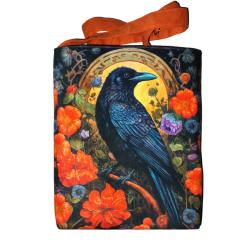 kruk,ptak,kwiaty,kolorowa torba - Na ramię - Torebki