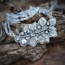 srebrny,naszyjnik,z perłami,roślinny - Naszyjniki - Biżuteria