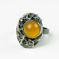 żółty pierścionek,ozdobny,kwiaty,agat - Pierścionki - Biżuteria