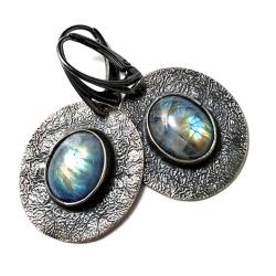 kamień księżycowy,srebrne,srebro,błękit,oksyda - Kolczyki - Biżuteria