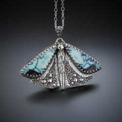 srebrny,motyl,naszyjnik,ręcznie rzeźbiony - Naszyjniki - Biżuteria