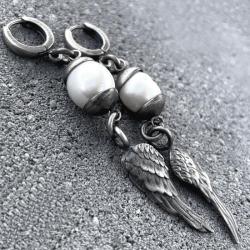kolczyki wiszące z białą perłą - Kolczyki - Biżuteria