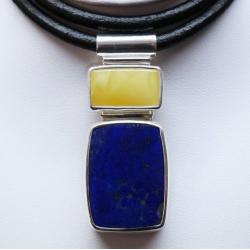 Celebrytka wisior lapis lazuli,bursztyn,srebro - Naszyjniki - Biżuteria