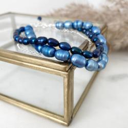 niebieska bransoletka,perły i srebro - Bransoletki - Biżuteria