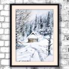 Obrazy chatka w górach,zima,las zimowy