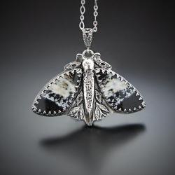 srebrny,naszyjnik,z motylem,srebrna ćma, - Naszyjniki - Biżuteria