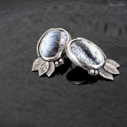 Kolczyki srebrne z agatem dendrytowym wkrętki - Kolczyki - Biżuteria