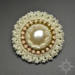 broszka,perła seashell,boho,ecru,perłowa,misterna - Broszki - Biżuteria
