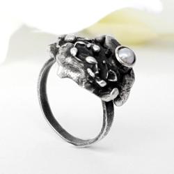 pierścionek srebrny,perła naturalna - Pierścionki - Biżuteria