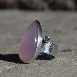 grawerowany srebrny pierścionek z chalcedonem - Pierścionki - Biżuteria