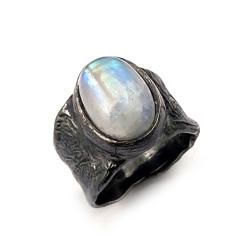 kamień księżycowy i srebro pierścionek,błękitny - Pierścionki - Biżuteria