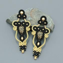 ażurowe kolczyki sutasz w stylu vintage,czerń - Kolczyki - Biżuteria