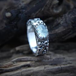 baśniowy srebrny,pierścionek,z akwamarynem,unikat - Pierścionki - Biżuteria