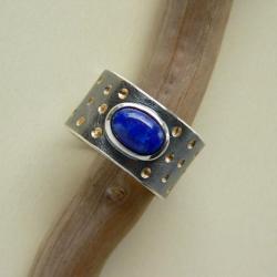 z lapisem lazuli,rozmiar 17,szeroka obrączka - Pierścionki - Biżuteria
