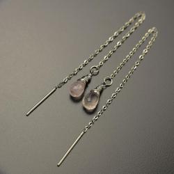 kolczyki,kwarc różowy,długie,wire wrapping - Kolczyki - Biżuteria