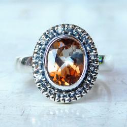bogaty pierścionek srebrny z topazami,barokowy - Pierścionki - Biżuteria