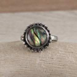 paua srebro,z muszlą,paua abalone pierścionek - Pierścionki - Biżuteria