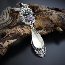 srebrny,wisior,długi,elficki,z turmalinem - Naszyjniki - Biżuteria