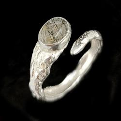 pierścionek kwarc turmalin,turmalinowy,srebro - Pierścionki - Biżuteria
