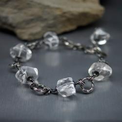 srebrna bransoletka z kryształami górskimi,bryłki - Bransoletki - Biżuteria