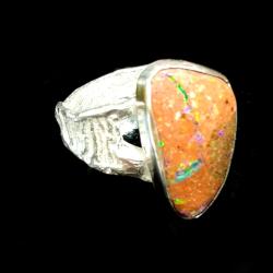 boulder opal,srebro,surowy pierścionek - Pierścionki - Biżuteria