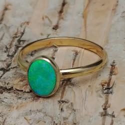 zielony opal szlachetny w złocie,pierścionek - Pierścionki - Biżuteria