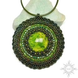 mandala,okrągły,na wiosnę,zielony,medalion,leśny - Wisiory - Biżuteria