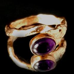 brąz pierścionek,ametyst,złocisty,fiolet,fioletowy - Pierścionki - Biżuteria