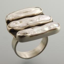 srebrny pierścionek z perłami - Pierścionki - Biżuteria