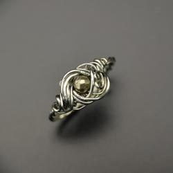 pierścionek,regulowany,wire wrapping,piryt - Pierścionki - Biżuteria