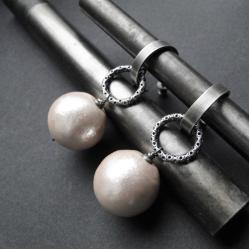 srebro,perły,oksydowane,kolczyki xl,okrągłe - Kolczyki - Biżuteria