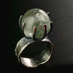 pierścień kula,kryształ górski,srebro,unikat - Pierścionki - Biżuteria