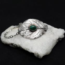 bransoteltka liść,ze srebra,z malachitem - Bransoletki - Biżuteria
