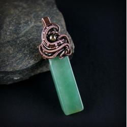 wire wrapping,miedziany wisior,awenturyn,kamień - Wisiory - Biżuteria