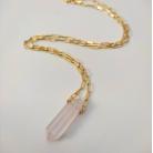 Naszyjniki kobiecy złoty wisior z kwarcem różowym,bryłka